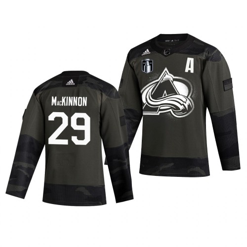 Colorado Colorado Avalanche #29 Nathan MacKinnon Purple Adidas 2022 Stanley Cup Final Patch Veterans Day Men’s Authentic Practice NHL Jersey Camo Men’s->colorado avalanche->NHL Jersey