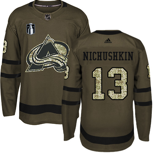 Adidas Colorado Avalanche #13 Valeri Nichushkin Green 2022 Stanley Cup Final Patch Salute to Service Stitched NHL Jersey Men’s->women nhl jersey->Women Jersey