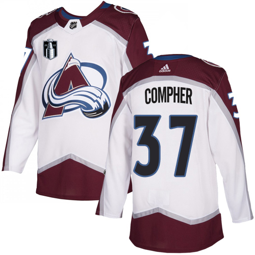 Adidas Colorado Avalanche #37 J.T. Compher White 2022 Stanley Cup Final Patch Road Authentic Stitched NHL Jersey Men’s->youth nhl jersey->Youth Jersey