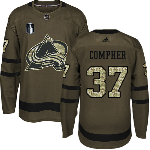 Adidas Colorado Avalanche #37 J.T. Compher Green 2022 Stanley Cup Final Patch Salute to Service Stitched NHL Jersey Men’s->women nhl jersey->Women Jersey