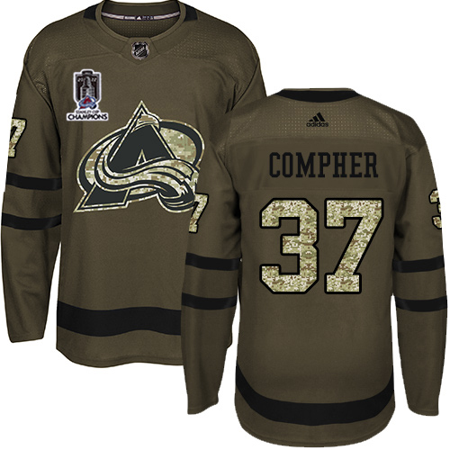 Adidas Colorado Avalanche #37 J.T. Compher Green 2022 Stanley Cup Champions Salute To Service Stitched NHL Jersey Men’s->women nhl jersey->Women Jersey