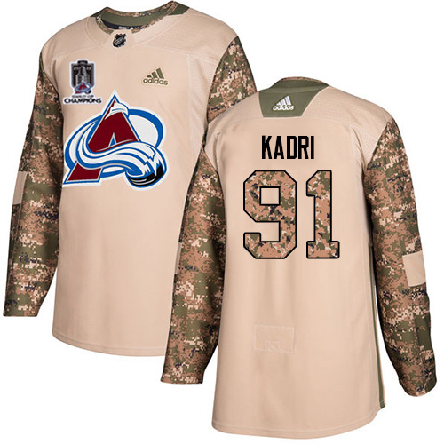 Adidas Colorado Avalanche #91 Nazem Kadri Camo Authentic 2022 Stanley Cup Champions Veterans Day Stitched NHL Jersey Men’s->women nhl jersey->Women Jersey
