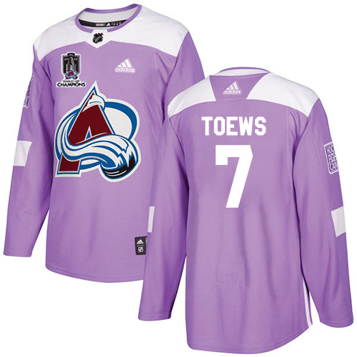 Adidas Colorado Avalanche #7 Devon Toews Purple 2022 Stanley Cup Champions Authentic Fights Cancer Stitched NHL Jersey Men’s->women nhl jersey->Women Jersey
