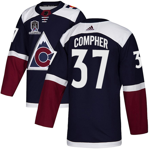Adidas Colorado Avalanche #37 J.T. Compher Navy 2022 Stanley Cup Champions Alternate Authentic Stitched NHL Jersey Men’s->youth nhl jersey->Youth Jersey