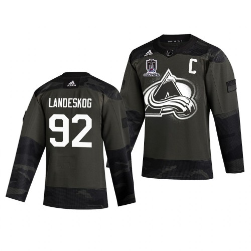 Colorado Colorado Avalanche #92 Gabriel Landeskog Adidas 2022 Stanley Cup Champions Veterans Day Men’s Authentic Practice NHL Jersey Camo Men’s->colorado avalanche->NHL Jersey