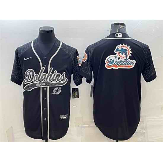 Men Miami Dolphins Black Reflective Team Big Logo With Patch Cool Base Stitched Baseball Jersey->miami dolphins->NFL Jersey
