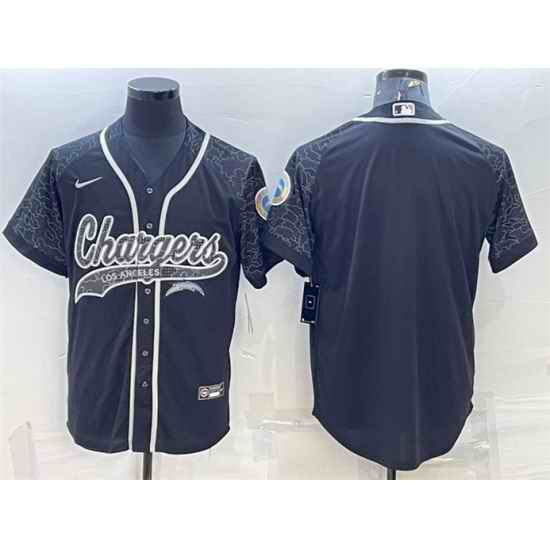 Men Los Angeles Chargers Blank Black Reflective With Patch Cool Base Stitched Baseball Jersey->los angeles chargers->NFL Jersey