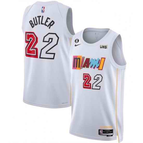 Men Miami Heat 22 Jimmy Butler White 2022 23 City Edition With NO #6 Patch Stitched Jersey->milwaukee bucks->NBA Jersey