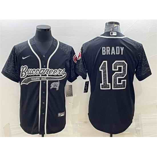 Men Tampa Bay Buccaneers #12 Tom Brady Black Reflective With Patch Cool Base Stitched Baseball Jersey->seattle seahawks->NFL Jersey