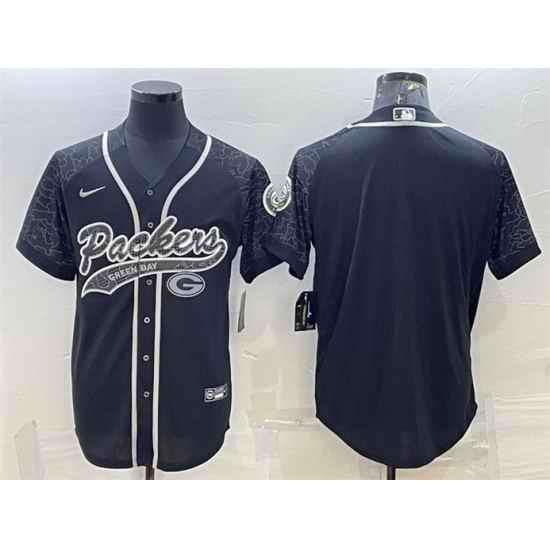 Men Green Bay Packers Blank Black Reflective With Patch Cool Base Stitched Baseball Jersey->green bay packers->NFL Jersey