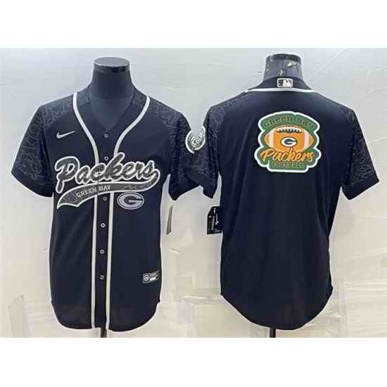 Men Green Bay Packers Black Reflective Team Big Logo With Patch Cool Base Stitched Baseball Jersey->green bay packers->NFL Jersey
