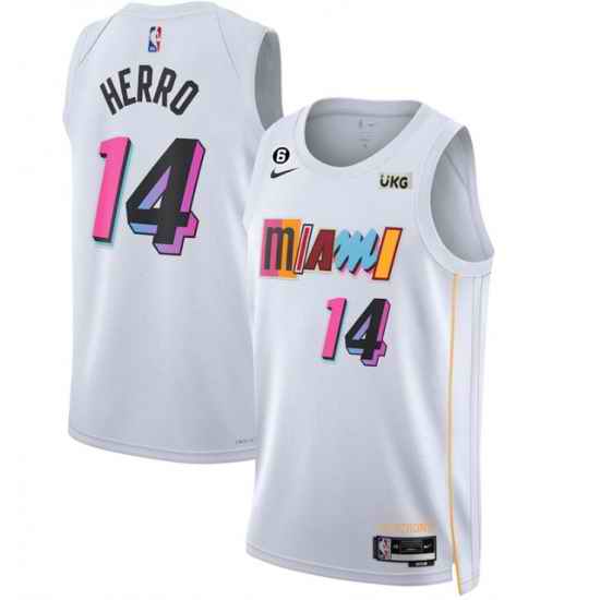 Men Miami Heat 14 Tyler Herro White 2022 23 City Edition With NO #6 Patch Stitched Jersey->milwaukee bucks->NBA Jersey