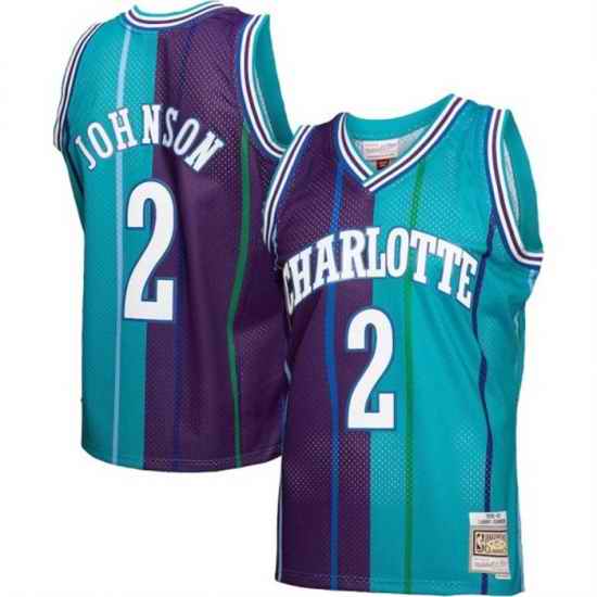 Men Charlotte Hornets #2 Larry Johnson Teal Purple Split 1992 93 Mitchell  26 Ness Swingman Stitched Jersey->chicago bulls->NBA Jersey