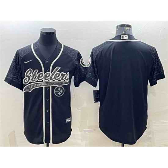 Men Pittsburgh Steelers Blank Black Reflective With Patch Cool Base Stitched Baseball Jersey->pittsburgh steelers->NFL Jersey