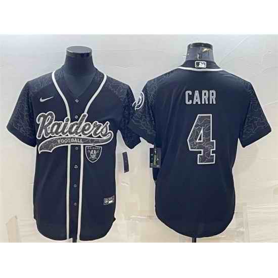 Men Las Vegas Raiders #4 Derek Carr Black Reflective With Patch Cool Base Stitched Baseball Jersey->kansas city chiefs->NFL Jersey