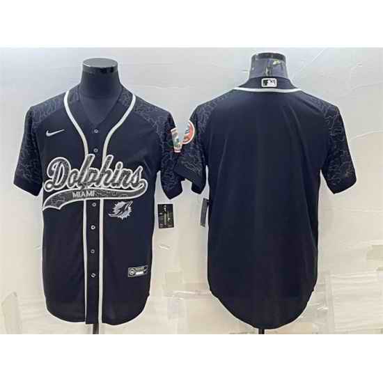 Men Miami Dolphins Blank Black Reflective With Patch Cool Base Stitched Baseball Jersey->miami dolphins->NFL Jersey