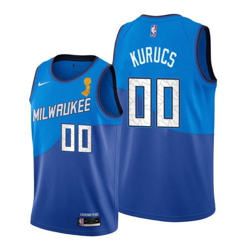 Nike Milwaukee Bucks #00 Rodions Kurucs Youth 2021 NBA Finals Champions City Edition Jersey Blue Youth->milwaukee bucks->NBA Jersey