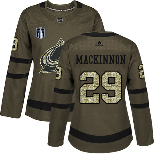 Adidas Colorado Avalanche #29 Nathan MacKinnon Green Women’s 2022 Stanley Cup Final Patch Salute to Service Stitched NHL Jersey Womens->youth nhl jersey->Youth Jersey