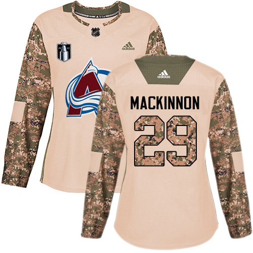 Adidas Colorado Avalanche #29 Nathan MacKinnon Camo Women’s 2022 Stanley Cup Final Patch Authentic Veterans Day Stitched NHL Jersey Womens->colorado avalanche->NHL Jersey
