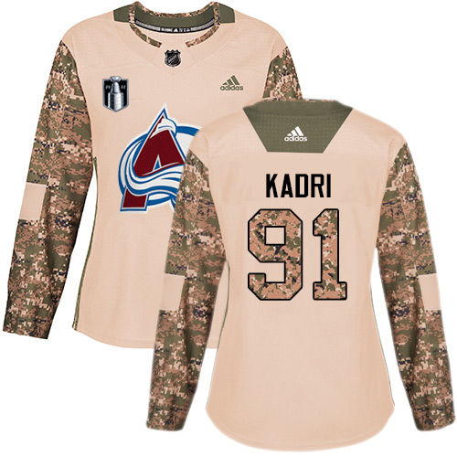 Adidas Colorado Avalanche #91 Nazem Kadri Camo Women’s 2022 Stanley Cup Final Patch Authentic Veterans Day Stitched NHL Jersey Womens->women nhl jersey->Women Jersey