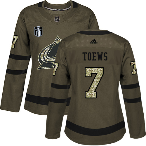 Adidas Colorado Avalanche #7 Devon Toews Green Women’s 2022 Stanley Cup Final Patch Salute to Service Stitched NHL Jersey Womens->youth nhl jersey->Youth Jersey