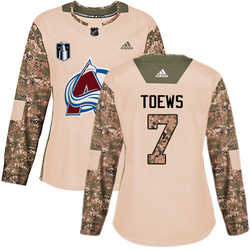 Adidas Colorado Avalanche #7 Devon Toews Camo Women’s 2022 Stanley Cup Final Patch Authentic Veterans Day Stitched NHL Jersey Womens->colorado avalanche->NHL Jersey