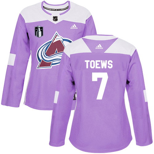 Adidas Colorado Avalanche #7 Devon Toews Purple Women’s 2022 Stanley Cup Final Patch Authentic Fights Cancer Stitched NHL Jersey Womens->youth nhl jersey->Youth Jersey