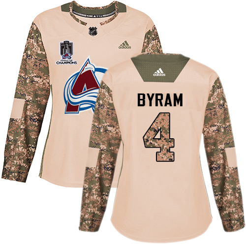 Adidas Colorado Avalanche #4 Bowen Byram Camo Authentic Women’s 2022 Stanley Cup Champions Veterans Day Stitched NHL Jersey Womens->colorado avalanche->NHL Jersey