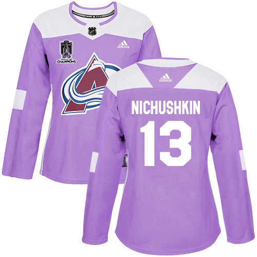Adidas Colorado Avalanche #13 Valeri Nichushkin Purple Women’s 2022 Stanley Cup Champions Authentic Fights Cancer Stitched NHL Jersey Womens->youth nhl jersey->Youth Jersey