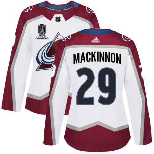 Adidas Colorado Avalanche #29 Nathan MacKinnon White Women’s 2022 Stanley Cup Champions Road Authentic Stitched NHL Jersey Womens->women nhl jersey->Women Jersey
