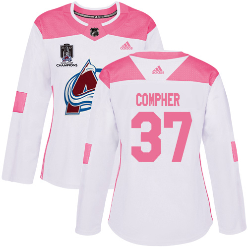 Adidas Colorado Avalanche #37 J.T. Compher White/Pink 2022 Stanley Cup Champions Authentic Fashion Women’s Stitched NHL Jersey Womens->colorado avalanche->NHL Jersey