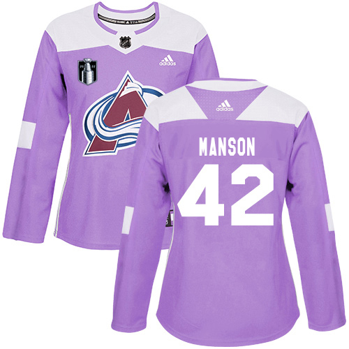 Adidas Colorado Avalanche #42 Josh Manson Purple Women’s 2022 Stanley Cup Final Patch Authentic Fights Cancer Stitched NHL Jersey Womens->youth nhl jersey->Youth Jersey