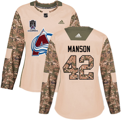 Adidas Colorado Avalanche #42 Josh Manson Camo Authentic Women’s 2022 Stanley Cup Champions Veterans Day Stitched NHL Jersey Womens->colorado avalanche->NHL Jersey