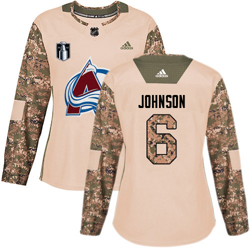 Adidas Colorado Avalanche #6 Erik Johnson Camo Women’s 2022 Stanley Cup Final Patch Authentic Veterans Day Stitched NHL Jersey Womens->colorado avalanche->NHL Jersey