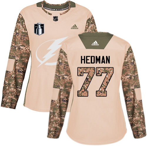 Adidas Tampa Bay Lightning #77 Victor Hedman Camo Authentic 2022 Stanley Cup Final Patch Women’s Veterans Day Stitched NHL Jersey Womens->tampa bay lightning->NHL Jersey