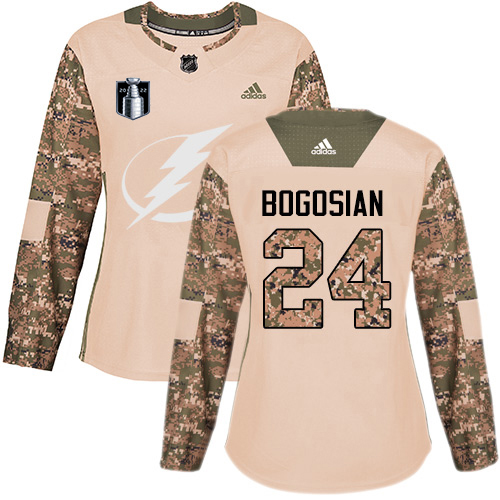Adidas Tampa Bay Lightning #24 Zach Bogosian Camo Authentic 2022 Stanley Cup Final Patch Women’s Veterans Day Stitched NHL Jersey Womens->youth nhl jersey->Youth Jersey
