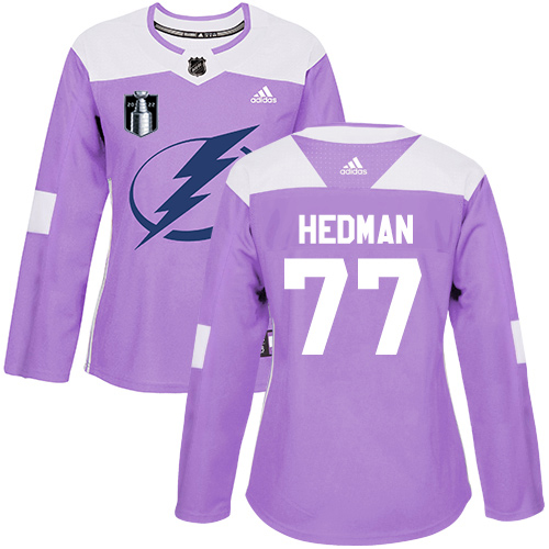 Adidas Tampa Bay Lightning #77 Victor Hedman Purple Authentic 2022 Stanley Cup Final Patch Women’s Fights Cancer Stitched NHL Jersey Womens->tampa bay lightning->NHL Jersey