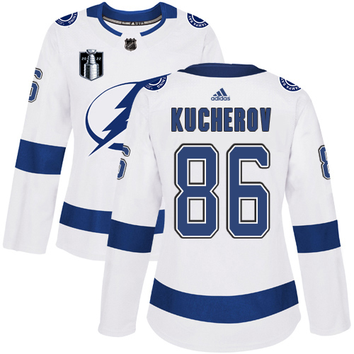 Adidas Tampa Bay Lightning #86 Nikita Kucherov White 2022 Stanley Cup Final Patch Women’s Road Authentic NHL Stanley Cup Final Patch Jersey Womens->tampa bay lightning->NHL Jersey