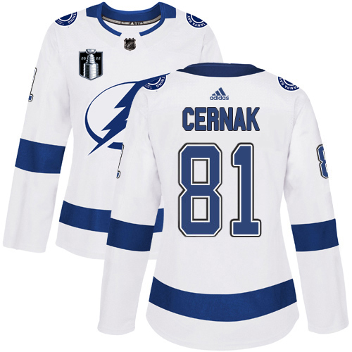Adidas Tampa Bay Lightning #81 Erik Cernak White 2022 Stanley Cup Final Patch Women’s Road Authentic NHL Stanley Cup Final Patch Jersey Womens->tampa bay lightning->NHL Jersey