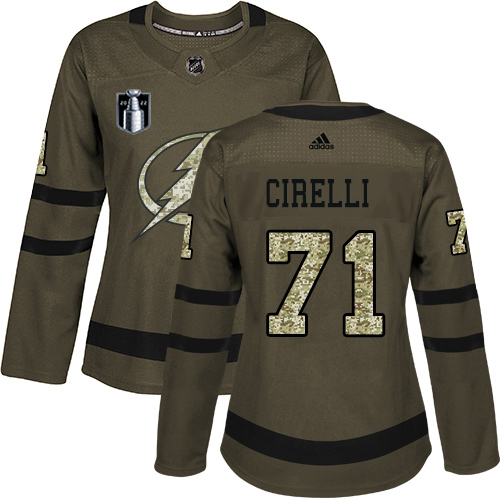 Adidas Tampa Bay Lightning #71 Anthony Cirelli Green 2022 Stanley Cup Final Patch Women’s Salute to Service Stitched NHL Jersey Womens->tampa bay lightning->NHL Jersey