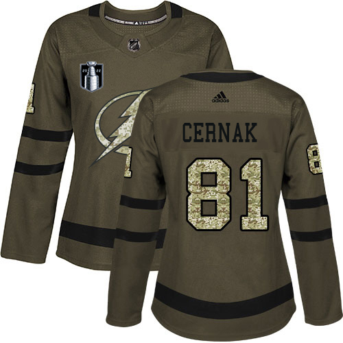 Adidas Tampa Bay Lightning #81 Erik Cernak Green 2022 Stanley Cup Final Patch Women’s Salute to Service Stitched NHL Jersey Womens->tampa bay lightning->NHL Jersey