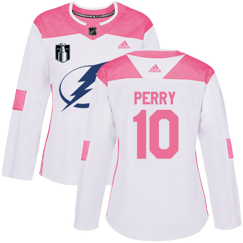 Adidas Tampa Bay Lightning #10 Corey Perry White/Pink 2022 Stanley Cup Final Patch Authentic Fashion Women’s Stitched NHL Jersey Womens->tampa bay lightning->NHL Jersey