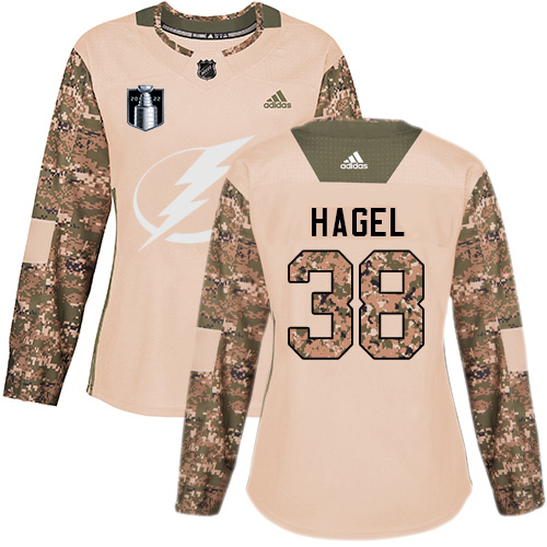 Adidas Tampa Bay Lightning #38 Brandon Hagel Camo Women’s Authentic 2022 Stanley Cup Final Patch Veterans Day Stitched NHL Jersey Womens->tampa bay lightning->NHL Jersey