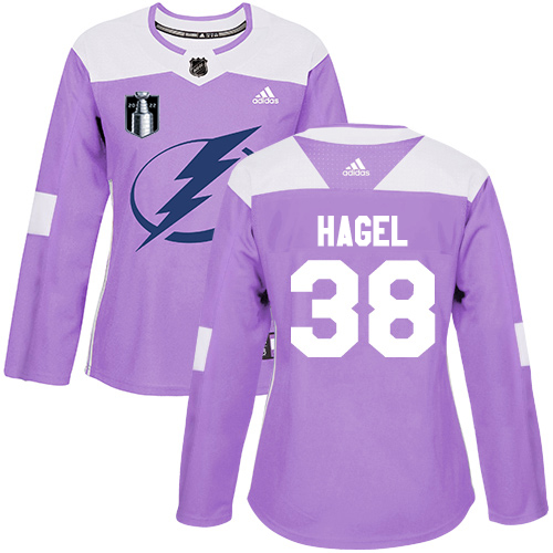 Adidas Tampa Bay Lightning #38 Brandon Hagel Purple Women’s Authentic 2022 Stanley Cup Final Patch Fights Cancer Stitched NHL Jersey Womens->tampa bay lightning->NHL Jersey