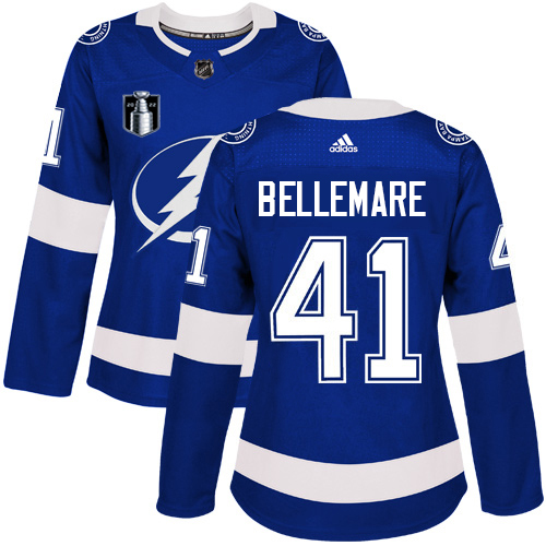 Adidas Tampa Bay Lightning #41 Pierre-Edouard Bellemare Blue Women’s 2022 Stanley Cup Final Patch Home Authentic Stitched NHL Jersey Womens->tampa bay lightning->NHL Jersey