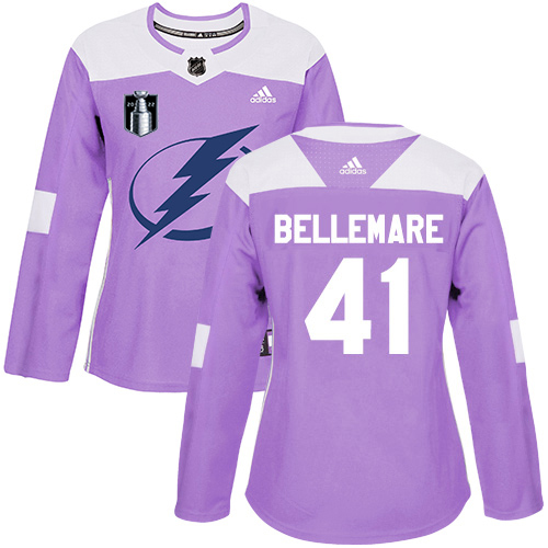 Adidas Tampa Bay Lightning #41 Pierre-Edouard Bellemare Purple Women’s Authentic 2022 Stanley Cup Final Patch Fights Cancer Stitched NHL Jersey Womens->tampa bay lightning->NHL Jersey