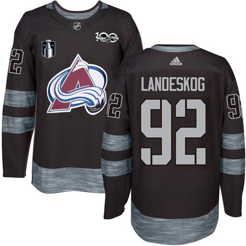 Adidas Colorado Avalanche #92 Gabriel Landeskog Black Youth 2022 Stanley Cup Final Patch 100th Anniversary Stitched NHL Jersey Youth->colorado avalanche->NHL Jersey