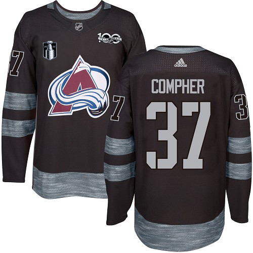 Adidas Colorado Avalanche #37 J.T. Compher Black Youth 2022 Stanley Cup Final Patch 100th Anniversary Stitched NHL Jersey Youth->colorado avalanche->NHL Jersey