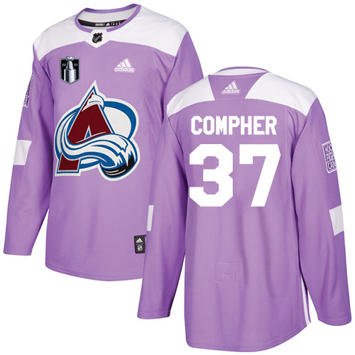 Adidas Colorado Avalanche #37 J.T. Compher Purple Youth 2022 Stanley Cup Final Patch Authentic Fights Cancer Stitched NHL Jersey Youth->colorado avalanche->NHL Jersey