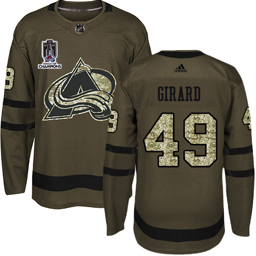 Adidas Colorado Avalanche #49 Samuel Girard Green Youth 2022 Stanley Cup Champions Salute To Service Stitched NHL Jersey Youth->women nhl jersey->Women Jersey